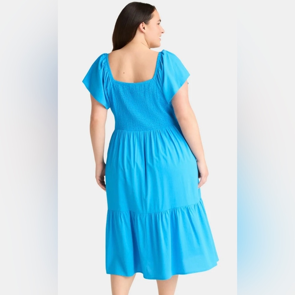 BRAND NEW PLUS SIZE Terra & Sky Bright Blue Plus Flutter Sleeve Midi Dress - Picture 2 of 5